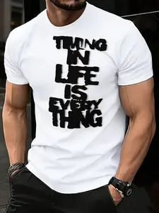Men's Slim Fit T-Shirt, High Street Trend Bubble Print Short Sleeve, Motivational Slogan Top, Vintage Street Style, Summer Breathable Cotton Tee