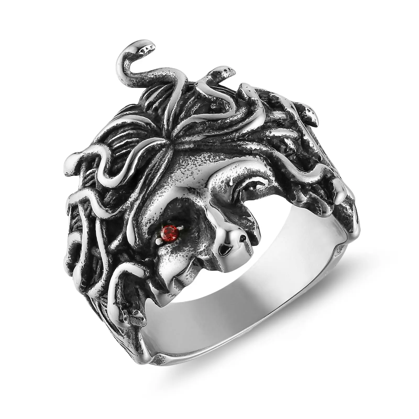 HZMAN Medusa Ring for Men Women Stainless Steel Gothic Punk Gorgon Ring Retro Greek Jewelry Gift