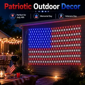 Solar American Flag Lights Outdoor American Flag Net Lights 6.5ft x 3.28ft Super Bright,Memorial Day Decorations of The United States for Independence/National/Memorial Day,July 4th Waterproof solar lights outdoor