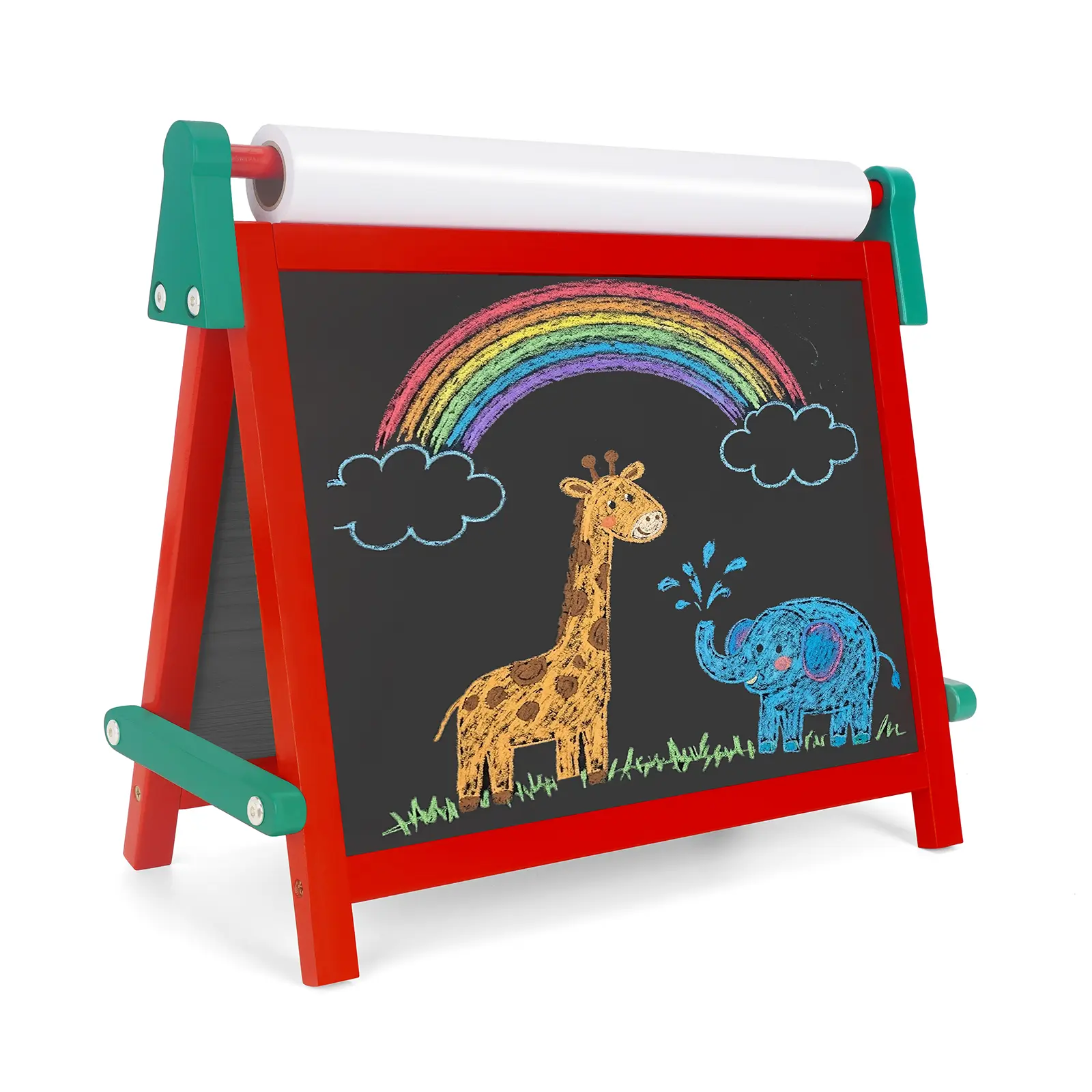 BBV Kids Wooden Magnetic Double-Sided Easel with Paper Roll Set for Tabletop Use