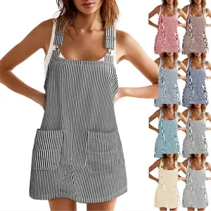 Imily Bela Womens Casual Striped Denim Dress Summer Pinafore Overalls Romper Adjustable Straps Jumper Dress with Pockets