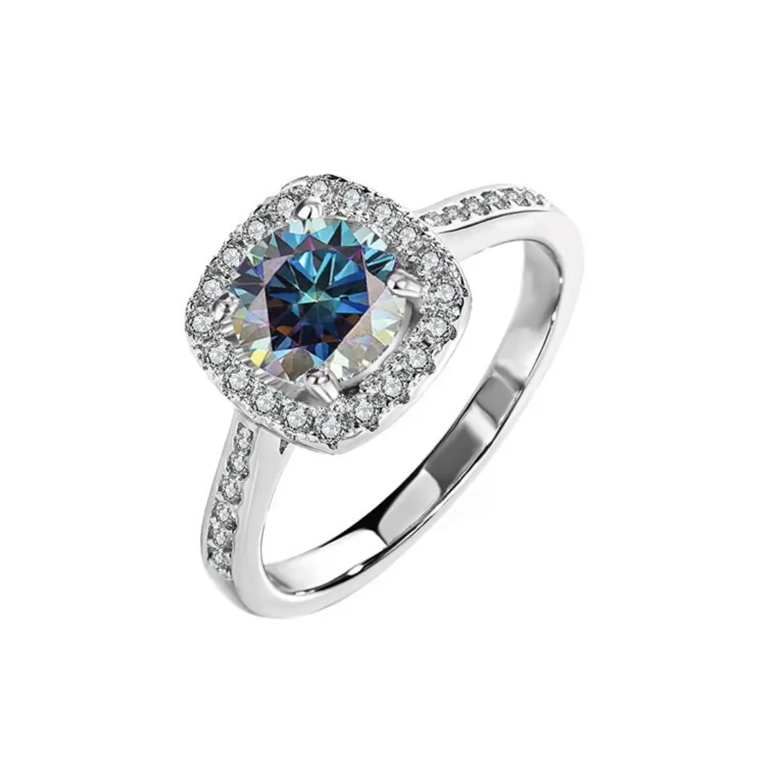 Moissanite Blue Rainbow Vibrant Ring Solid Silver Stunning Wedding Anniversary Daily Ring Diamond Alternative