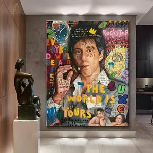 Banksy Style Scarface The World Is Yours Graffiti Pop Art UnNo Framed Trendy wall art Minimalist Movie Gift Idea