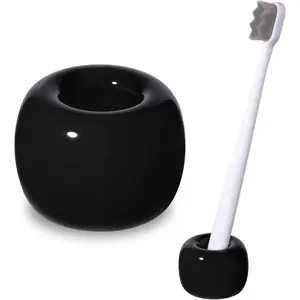 Sleek Mini Ceramics Toothbrush Holder Stand for Bathroom Vanity Countertops, Black