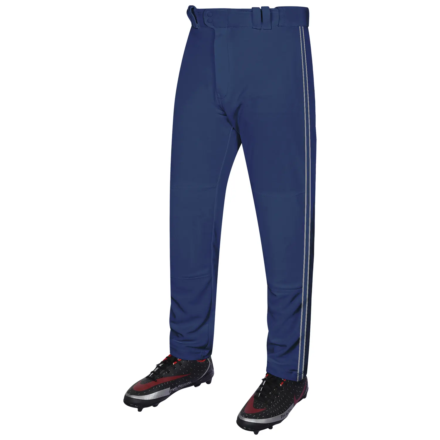Exxact Sports Proline Full-Length Striped Baseball & Softball Pants - Relaxed Fit, Open Bottom, Stain-Resistant, Anti-Odour, Breathable, Lightweight, Double-Ply Knee Panels (Navy/Grey, Multi-Size Option, S, All Seasons, Male Youth), Machine Washable, Quic