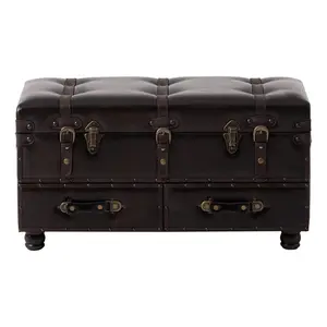 COZAYH Vintage Storage Bench, Upholstered Wooden Ottoman Chest Box, Black Brown