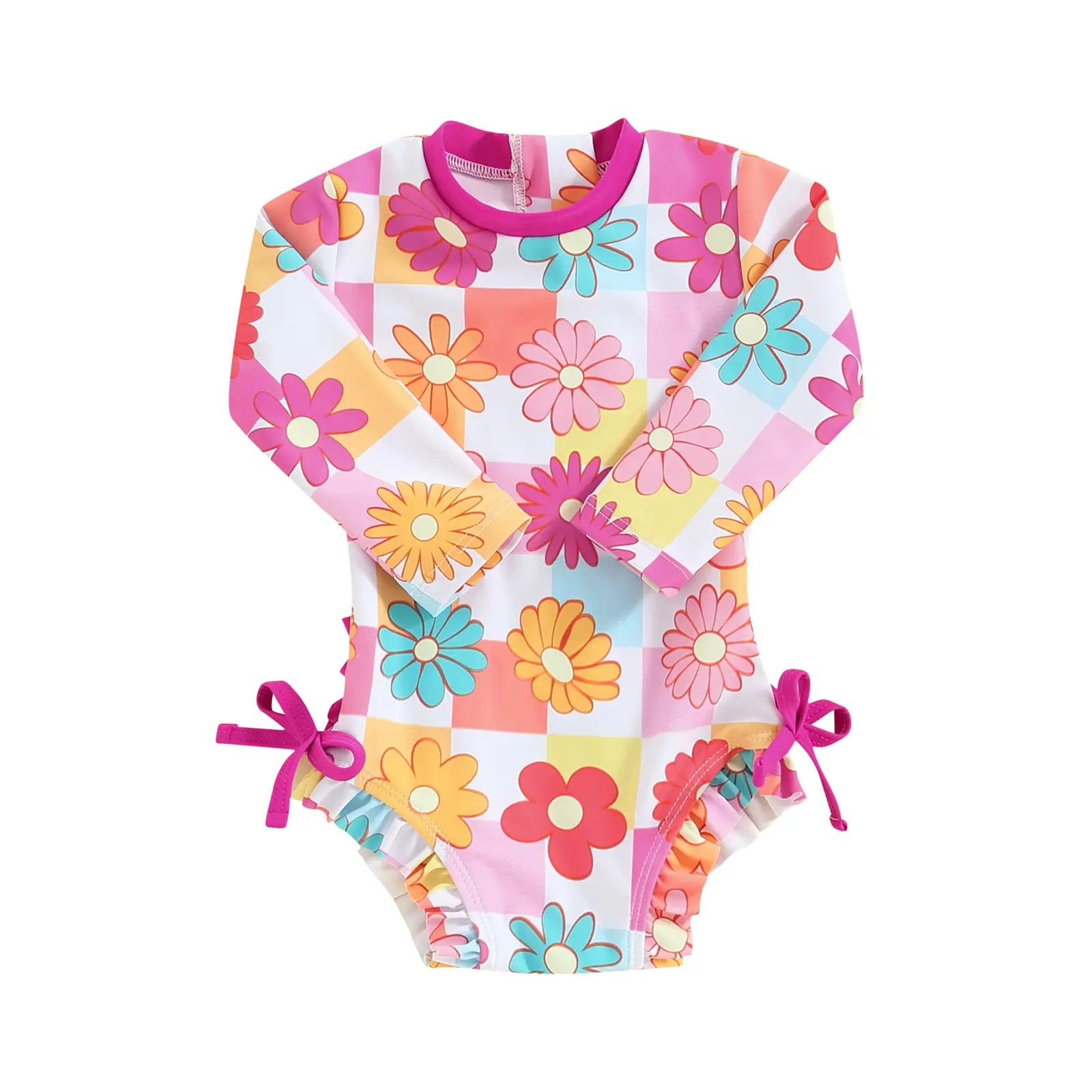 Baby Girl Swimming Costume Baby Swimsuit 3 6 12 18 24 Months 2T 3T Infant Toddler Girls Swimwear Rash Guard Zipper Long Sleeve Beachwear Bathing Suits