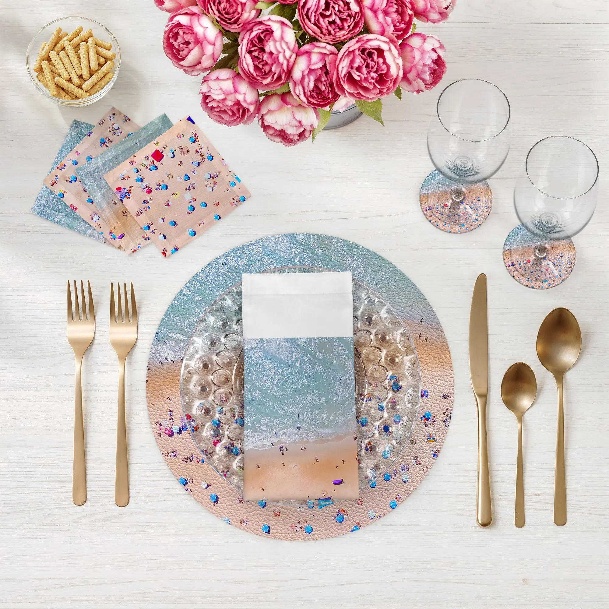 Beach Aerial Scene Vegan Leather Round Placemat