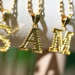 18k Gold Plated Unisex Initial Letter Pendant Necklace with Figaro Chain - Gothic 26 A-Z Stainless Steel Jewelry, Ideal for Mother's Day, Birthday Gifts,summervibes
