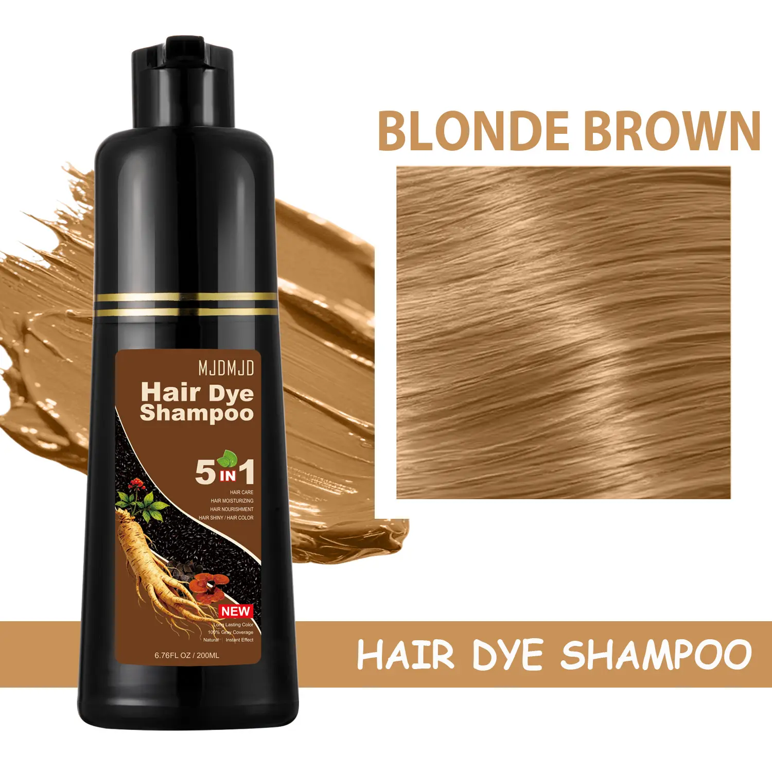Blonde Brown Hair Dye Shampoo 5-in-1 – Safe & Natural Herbal Formula for Men & Women, Long-Lasting Color Shampoo for Gray Coverage, Champú Para Canas / Shampoo Para Pintar El Cabello, 200ml (Blonde Brown) Haircare Golden