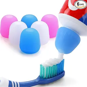 6 Pack Silcone Toothpaste Cap,  Reusable Self Closing Toothpaste Squeezer Dispenser with Organizer Box for Kids and Adults in Bathroom, Hygiene No Mess No Waste Silicone