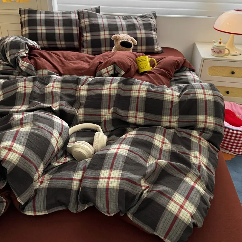 3pcs Bedding Set, Classic Plaid, Vintage Colorblock, Soft and Comfortable, Includes 1 Duvet Cover and 2 Pillowcases, Single, Twin, King Size, Bed Sets