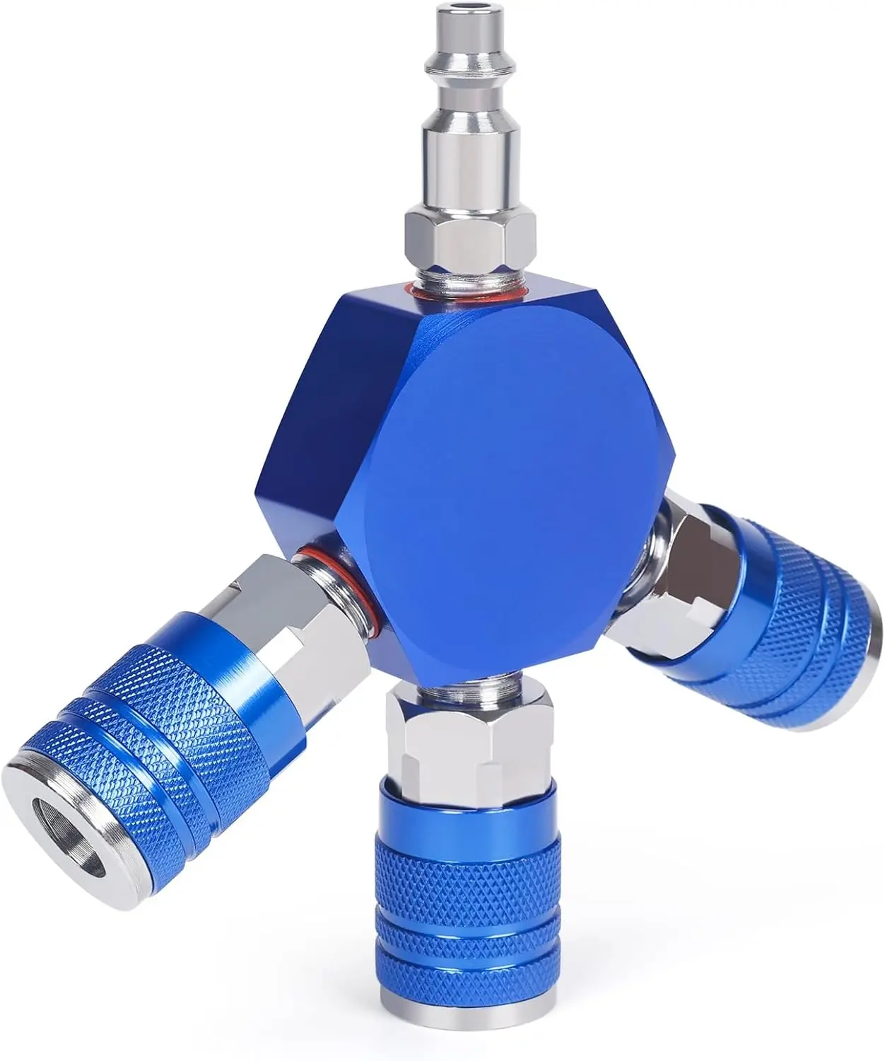 Connect Fittings Air Splitter, 1/4 Inch NPT 3-Way Air Manifold With 3 Pieces Industrial Quick 1/4NPT Couplers And Plug, Hex Style Air Compressor Hose Accessories Quick Connect Fittings