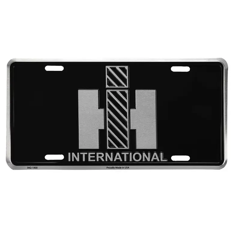 [International Harvester IH] IH Black License Plate, 12x6 Aluminum Vanity Tag, Vintage Tractor Logo Front Car Plate, Farm Truck Auto Decor, Made in USA