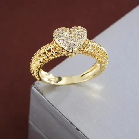 Fashion Heart Design with Artificial Zircons, Fashion Rings, Artificial Gemstone Ring, Heart Shaped Engagement Ring, Fashion Jewelry for Party, Daily Clothing Decor, Trendy All-match & Exquisite Jewelry for Birthday Gift