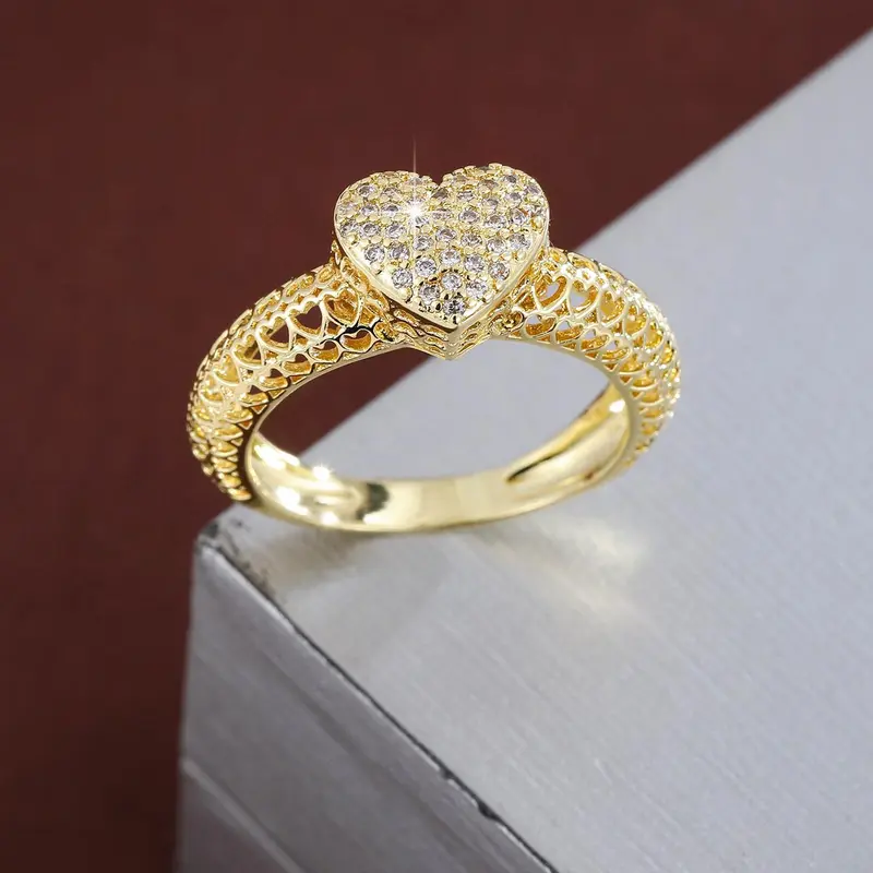 Fashion Heart Design with Artificial Zircons, Fashion Rings, Artificial Gemstone Ring, Heart Shaped Engagement Ring, Fashion Jewelry for Party, Daily Clothing Decor, Trendy All-match & Exquisite Jewelry for Birthday Gift