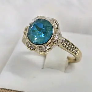 # 0236 Anillo Adiamantado Blue Iridescent 14k Gold Plated High-Quality Elegant Versatile Jewelry for All Occasions