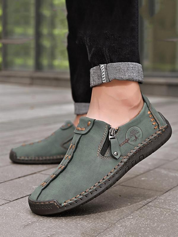 New Men's Casual Solid Color Zipper Side Walking Shoes, Fashionable Breathable Comfortable Sports Shoes for Outdoor, Male All-match Round Toe Shoes for Daily Wear