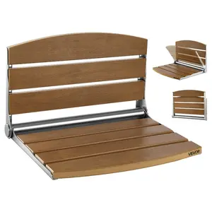 VEVOR Foldable Shower Seat Wall Mounted, 17.7 Folding Shower Bench with Supportive Backrest, Fold-Down Bathroom Corridor Seat with Stainless Steel Frame for Adults Seniors, 400LBS Loading