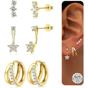 MILACOLATO 3 Pairs 925 Sterling Silver Earrings for Women Grils Hypoallergenic Silver/Gold Stud Hoops Earrings Set Dainty Studs Huggies Earings Flower Butterfly Earrings Sets for Multiple Piercings