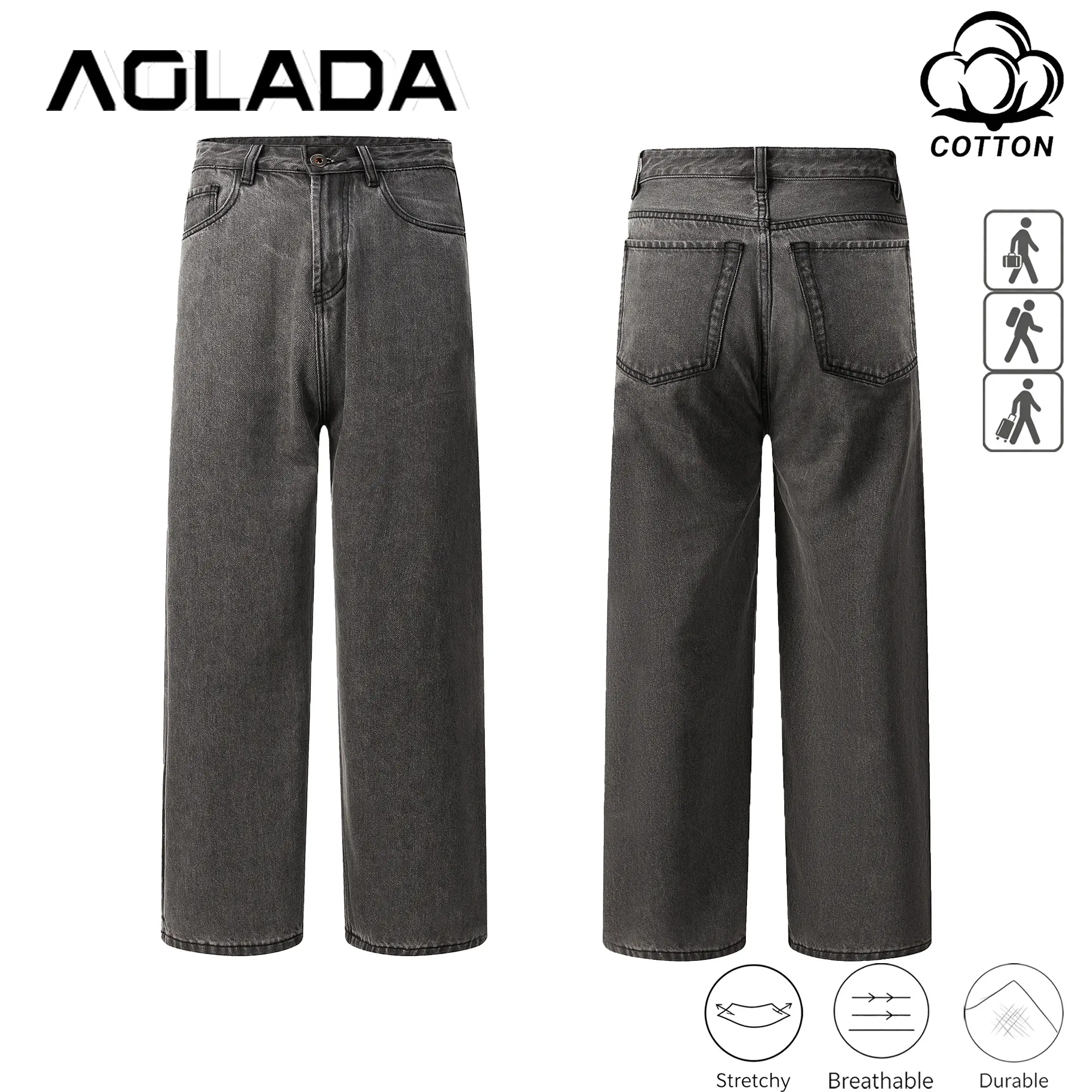 Men's Charcoal Grey Wide Leg Jeans with Stone Wash - Relaxed Fit Faded Denim Pants with Classic 5-Pocket Design, Casual Streetwear Trousers, No-Logo, 28-40, Fast US Shipping #CharcoalGreyJeans #WideLegDenim #TikTokMadeMeBuyIt