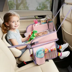 Car Seat Tray Table with Erasable Chalkboard & Storage Pockets, Travel Essentials for Cars Strollers Airplanes Road Trips, Rear Facing Car Seat Toddlers