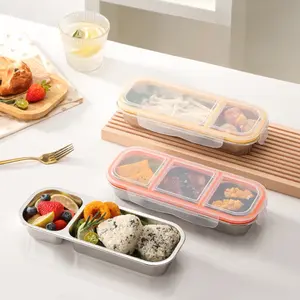 304 Stainless Steel Food Storage Box, Reusable Snack Container with Dividers, Non-Toxic for Office & School, Travel Friendly, Leakproof Durable Lunch Box