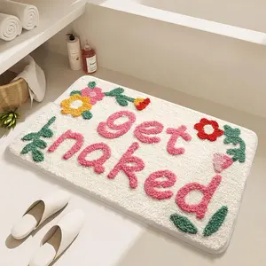 Letter Pattern Bath Mat, Bathroom Decorative Mat, 1 Count Flower Leaf Non-slip Soft Absorbent Bathroom Rug, Floor Carpet for Home Living Room Bathroom