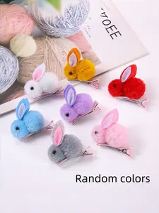 Easter Plush Bunny Hair Clip for Girls, Cute Rabbit Fur Ball Hair Accessory, DIY Decorative Hairpin, Adorable Easter Gift