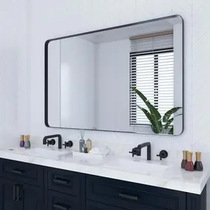 55 x 36 Inch Black Bathroom Mirror for Wall, Large Rounded Rectangle Metal Framed Bathroom Wall Vanity Mirror Farmhouse, 1/4-inch Shatterproof Glass | Ultra-Flush Hanging