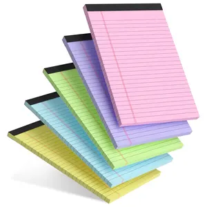 5 Pack College Ruled Notepads - 5"x 8" Colored, Perforated Paper Pads for Notes, Study & Legal Writing