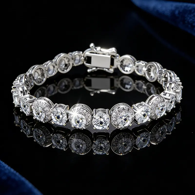 AAAAA+ D Color VVS Round Cut Cubic Zirconia Tennis Bracelet, Shiny Hypoallergenic Costume Jewelry for Couples, 7-9 Inches, Ideal Gift Simulated Diamond Bracelet, Tennis Bracelets