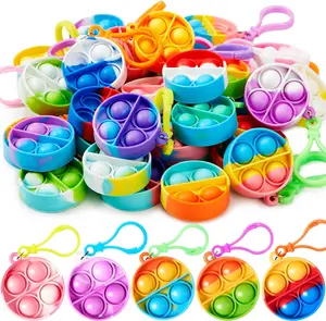 Pop Fidget Keychain, Silicone Bouncing Sensory Toys, 30 Pack Pop Fidget Toys Bulk Party Favors for Kids 4-8,8-12 Years
