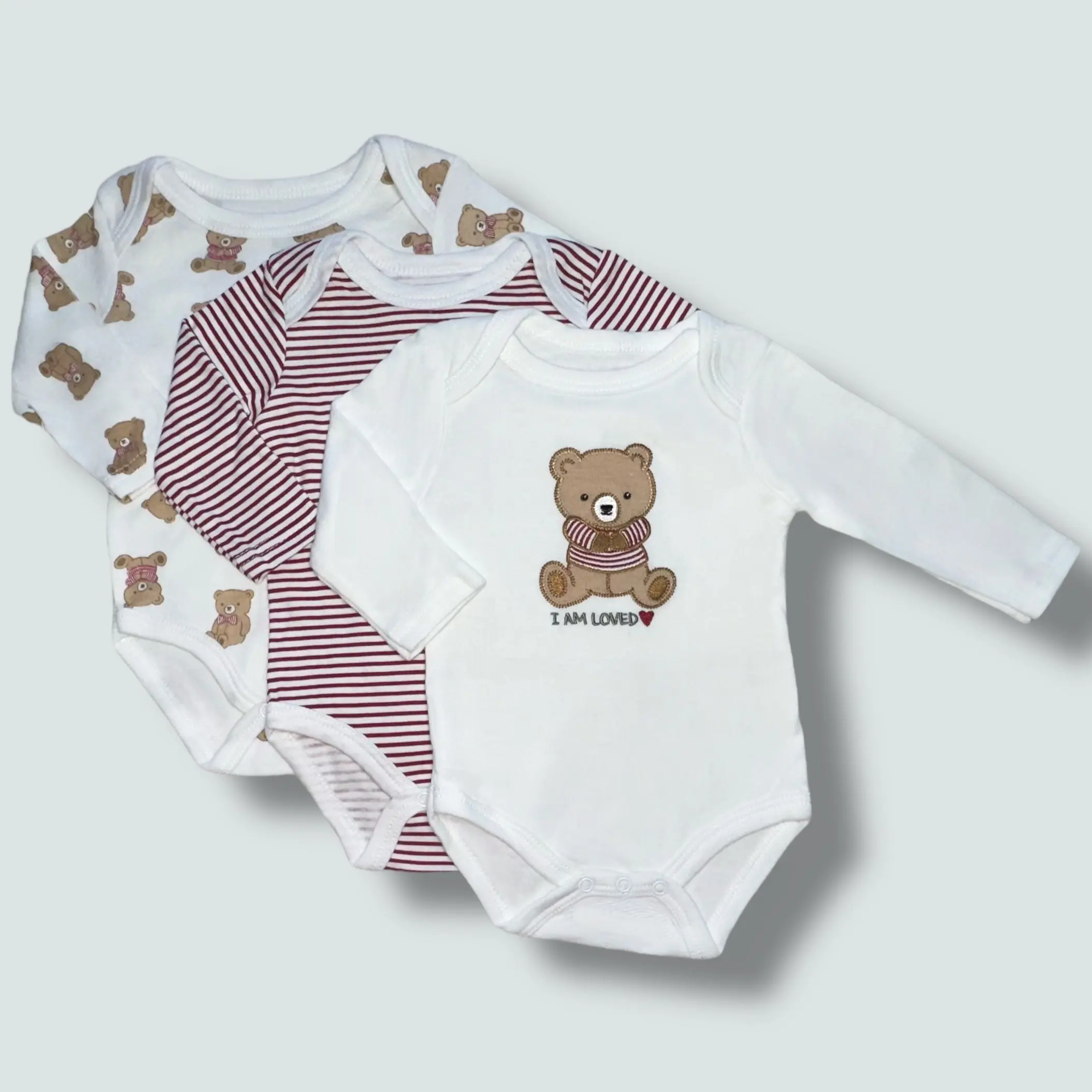 Cuddle Club Baby Boy 3-Pack Long Sleeve Bodysuit Creeper Set - Premium Soft Fabric, Easy Care Instructions, Tumble Dry, 3-6 Months Infant Outfit, Cotton