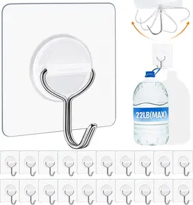 Adhesive Hooks Wall Hooks 20 Pack for Hanging 22lb & 20lb Weight, Waterproof & Rustproof Transparent for Bathroom, Kitchen, Outdoor & Home Improvement