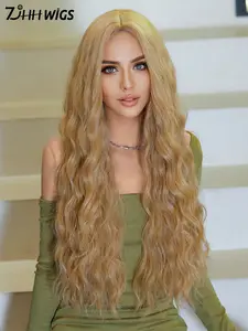 High-Quality 26 Inch Sand Wool Curl Long Wig Without Bangs, Soft Heat Resistant Fiber Synthetic Hair for Women, Deep Wavy Wigs