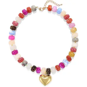 Chunky Heart Necklace for Women, Colorful Acrylic Beaded Statement Puff Heart Necklace, Cute Boho Y2K Choker Necklace for Gift Jewelry