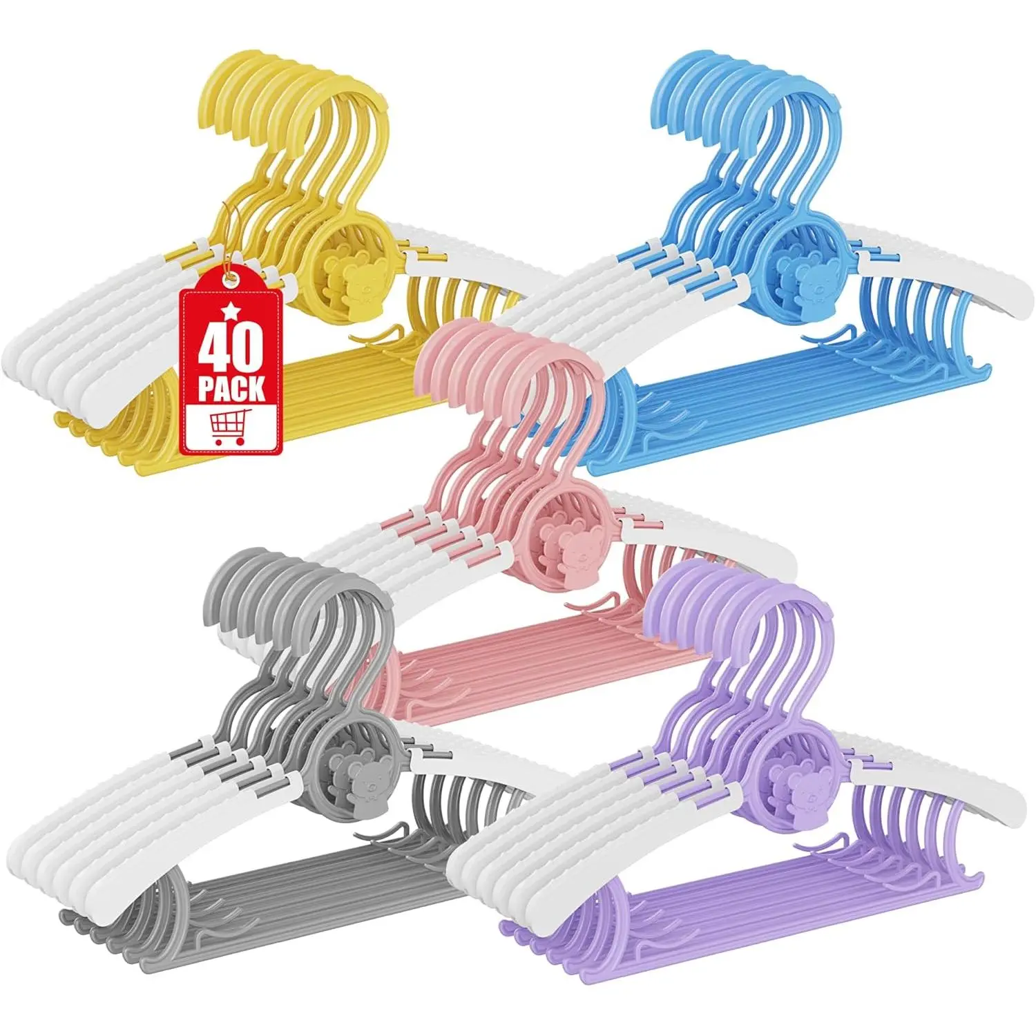 40 Pack  Hangers for  Closet, Adjustable Non-Slip   Clothes Hangers   Pants Hangers with Windproof Buckles for  Girls Boys   Organizer, 11-14"