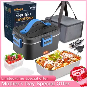 Electric Lunch Box Portable Food Warmer for Adults 80W,12V/24V/110V for Car/Office,With  Fork, Spoon and Bag Tableware 80W/1.8L/Black,Portable Electric Lunch Box with IndicatorPortable Electric Self-Heating Lunch Box Stackable Container Set Steel