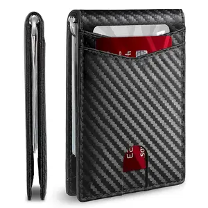 CIEPHIA Slim Money Clip Wallets for Men RFID Blocking Card Holder Minimalist Small Bifold Front Pocket Wallet Carbon Fiber Design
