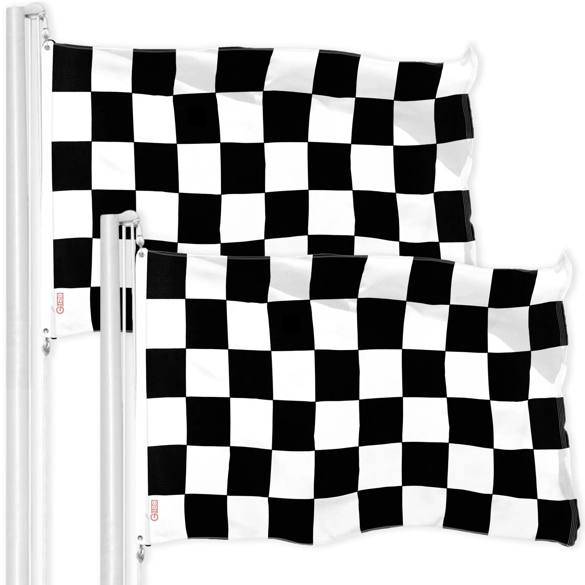 G128 2 Pack: Checkered Flag | 3x5 Ft | Printed 150D Polyester - Indoor/Outdoor, Vibrant Colors, Brass Grommets, Quality Polyester, Much Thicker More Durable Than 100D 75D Polyester