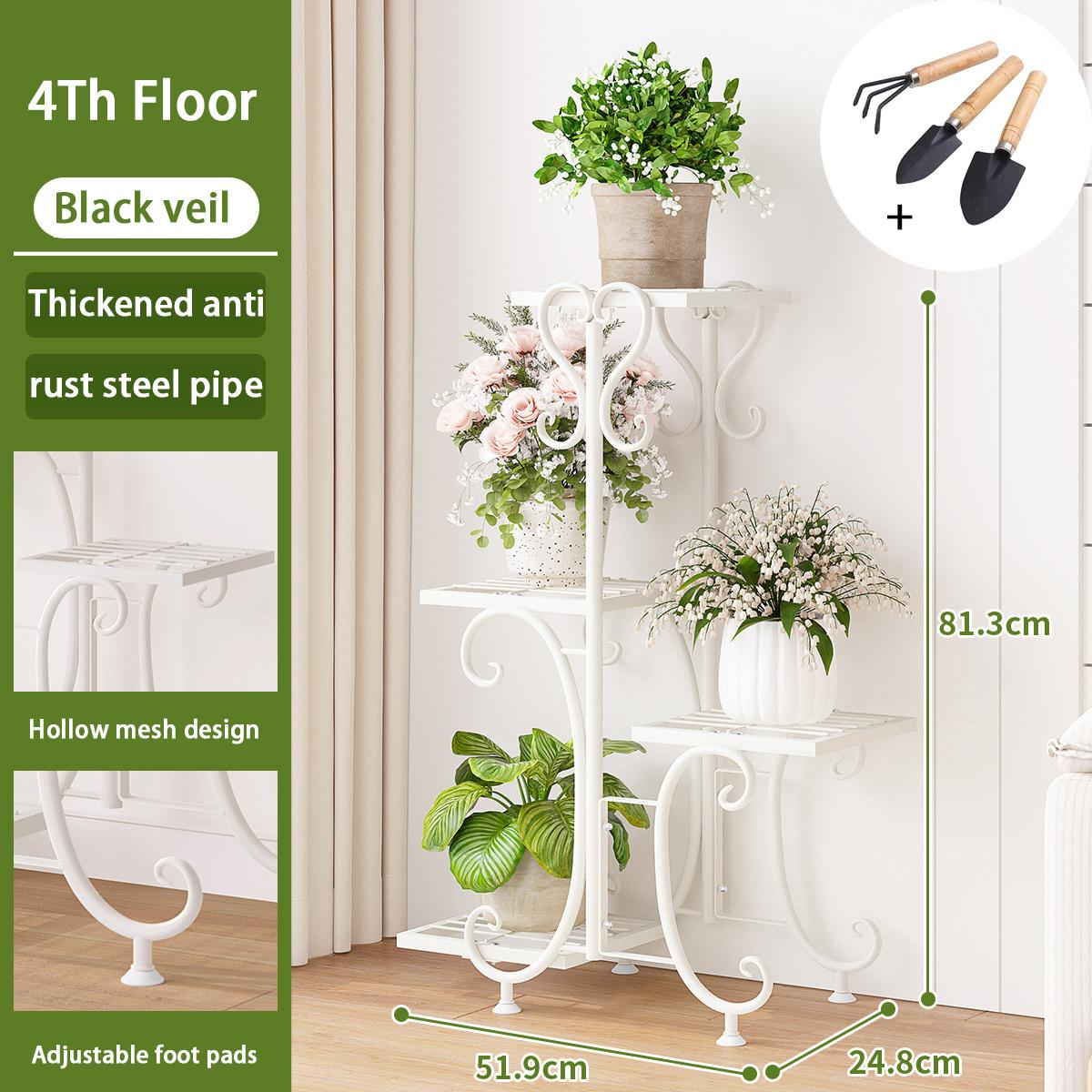 4-Tier Tall Corner Plant Stand, Metal Indoor Outdoor Flower Pot Shelf for Living Room & Balcony Decor, Holds 4 Pots