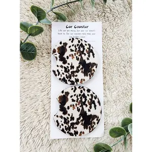 Brown Cowprint - Neoprene Car Coasters