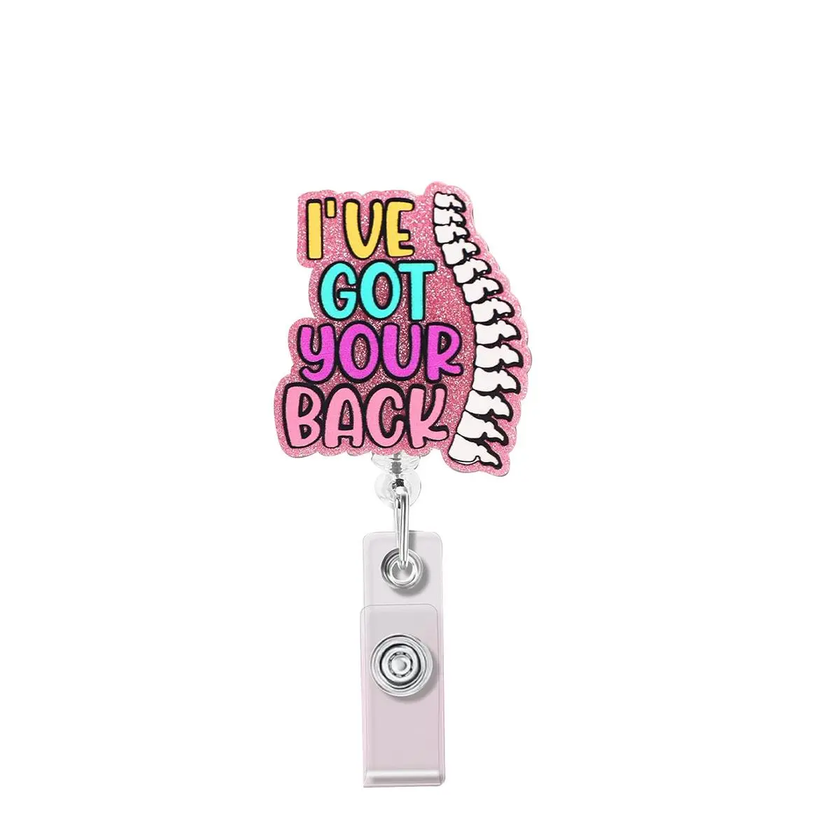 I've Got Your Back Letter Pattern Badge Holder, 1 Count Retractable Badge Reel, Nurse Badge Reel, Identification Badges & Supplies for Office School
