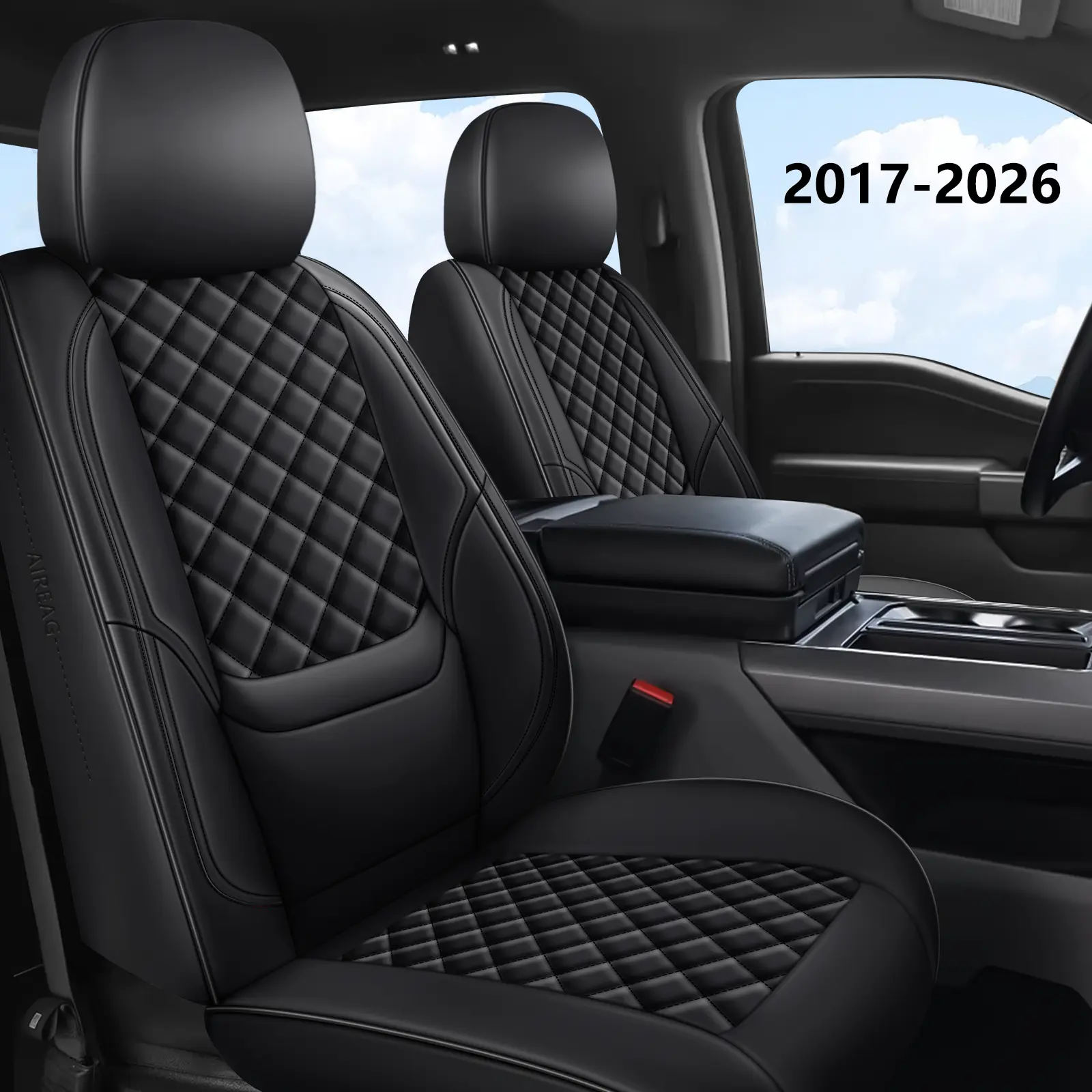 F150 Seat Covers with Lumbar Support,Custom Fit for Ford F150 2015-2026 and 2017-2026, F250/F350/F450 2017-2026 Super Duty Crew Cab XLT XL Lariat Platinum (2015-2026)-Driver and Passenger)