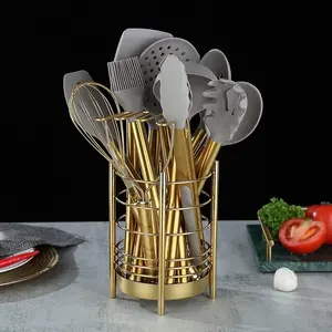 Gold Kitchen Utensil Holder for Kitchen Counter, Stainless Steel Utensil Crocks, Gold Titanium Coating Utensil Storage Caddy Organizer, Cooking Utensil Holder, Easy Cleaning (Gold/7.4''x5.2'') Knife Knives Sturdy shoe rack Freestanding Multifunctional