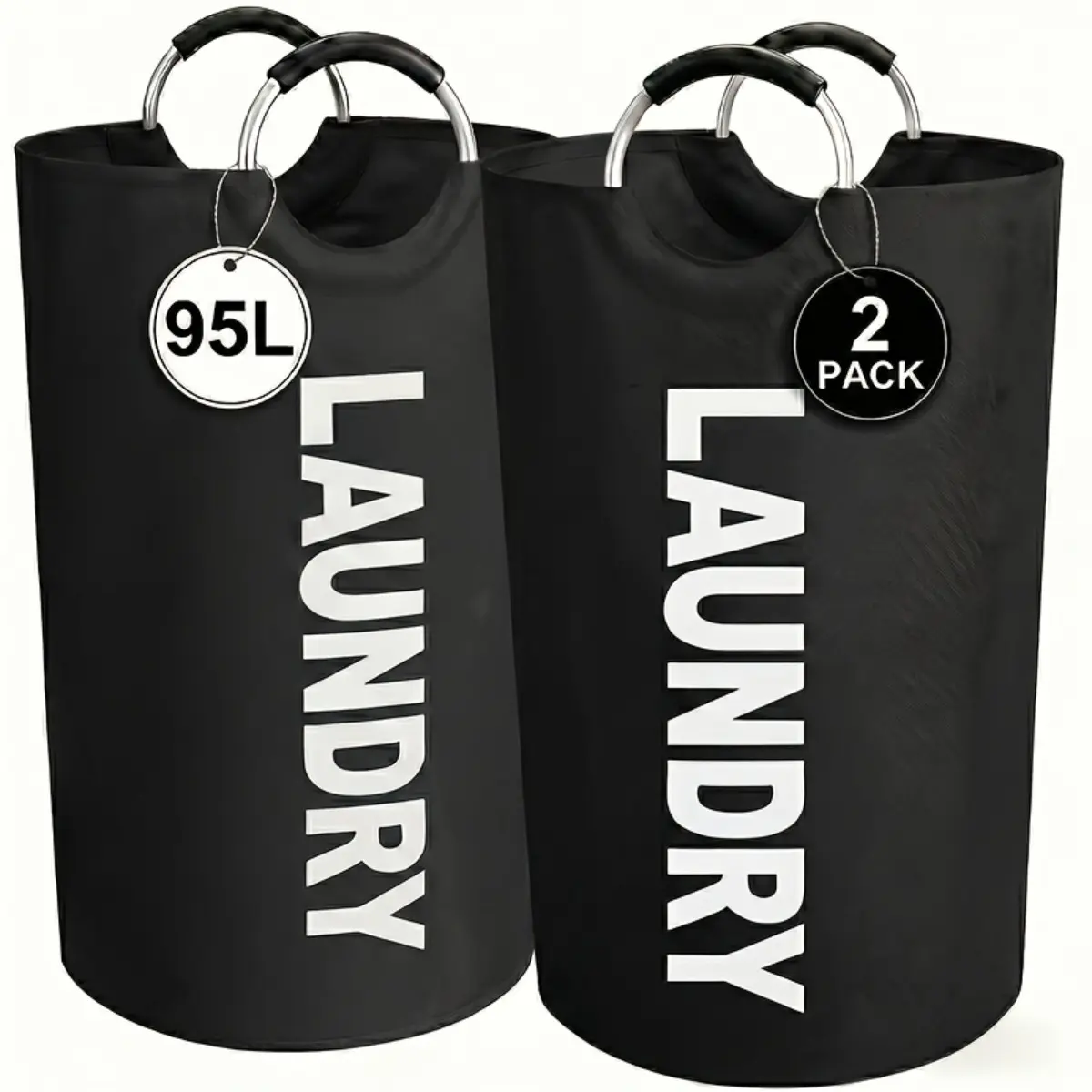 Premium 2-Pack 25.1 Gallon Large Laundry Hamper Set, High-Quality Collapsible Fabric Laundry Basket with Sturdy Support Rods & Soft Grip Handles, Heavy Duty Free-Standing Clothes Storage Bins for Bathroom Dorm, Clothes Baskets