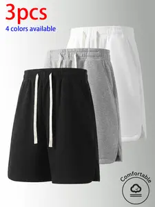 3-pack men’s shorts: men’s athletic shorts featuring a drawstring waistband and side slits; suitable for daily commuting and holiday travel; available in multiple colors; comfortable, versatile, and flattering for all body types; unisex—can be worn by bot