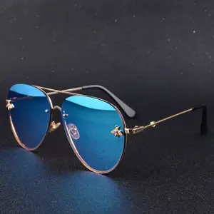 2025 Luxury Brand Designer Female Rimless Sunglasses Aviation Woman Sun Glasses Gradient Shades Little Bee Lens Ladies UV400 Ray
