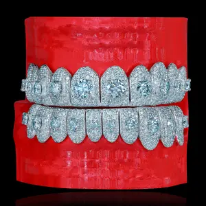 GBT Honeymoon Round Cut Blue Moissanite Diamond Grillz